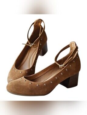 Montana Artisan Crafted Studded Suede Mary Jane Block Heels Sz 6 Boho Western